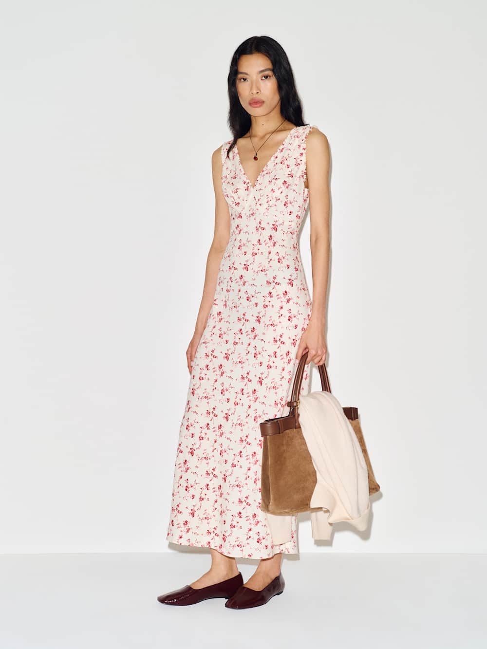 NEW Reformation Anna-Claire Midi V-neck Dress Rosalie White Floral | size XS